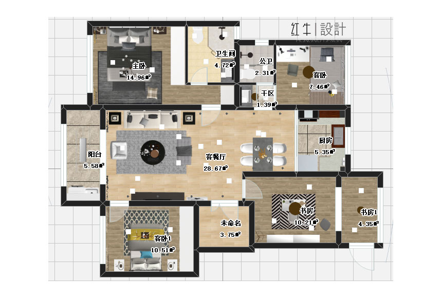 水印860x580_劉萍萍_南京市江寧區(qū)五礦瀾悅方山115㎡簡約現(xiàn)代風格裝修_平面彩圖