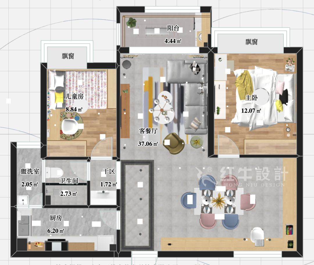 南京萬(wàn)達(dá)茂99㎡北歐風(fēng)格--摒棄繁瑣的裝飾，打造簡(jiǎn)潔明亮的家居空間！02▲平面圖