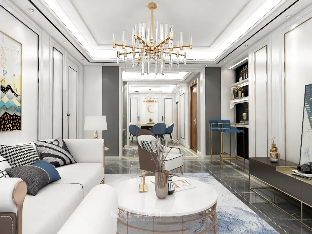 顧娟_紅牛設(shè)計(jì)--中垠紫金官邸137㎡(F戶型)輕奢風(fēng)格05效果圖欣賞_客廳