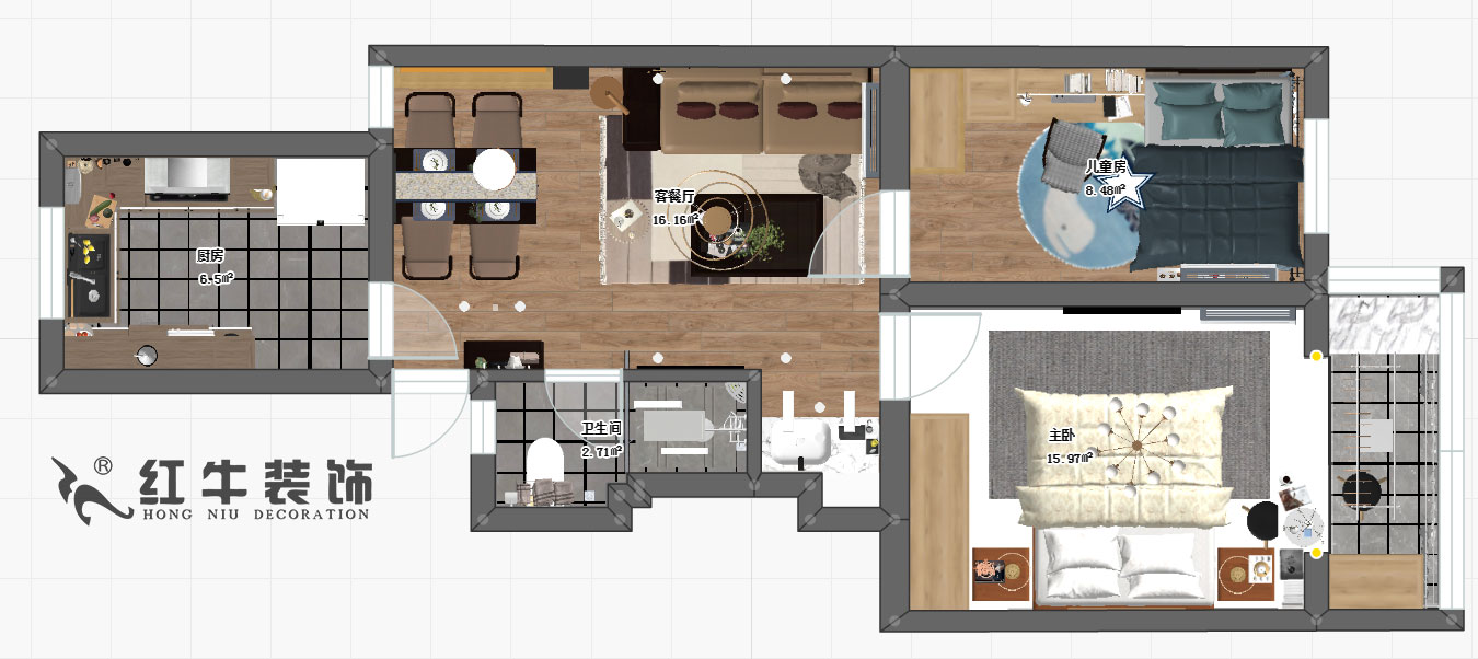 劉小勇_小楊村2-305-62㎡-現(xiàn)代簡約風(fēng)格00彩平圖