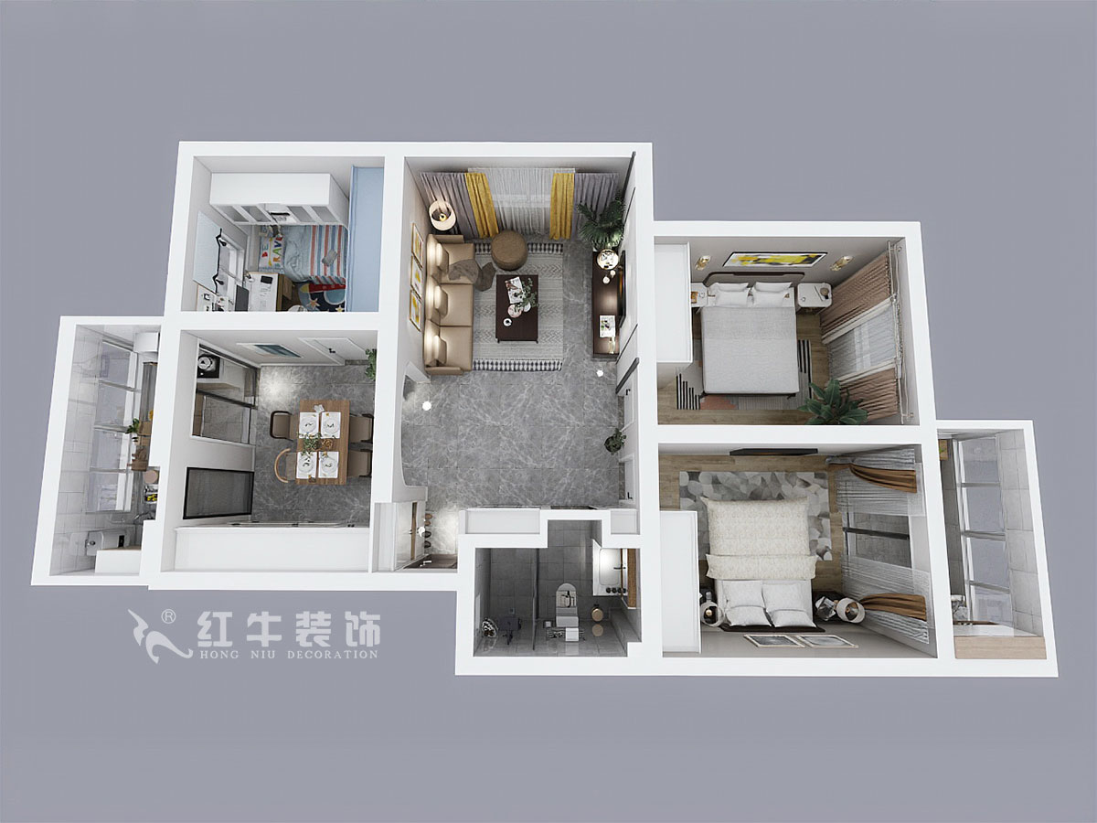 魏明花_南農(nóng)大72-101-95㎡-北歐風(fēng)格_3室2廳1衛(wèi)_成品家¥142000_全包14萬00鳥瞰圖