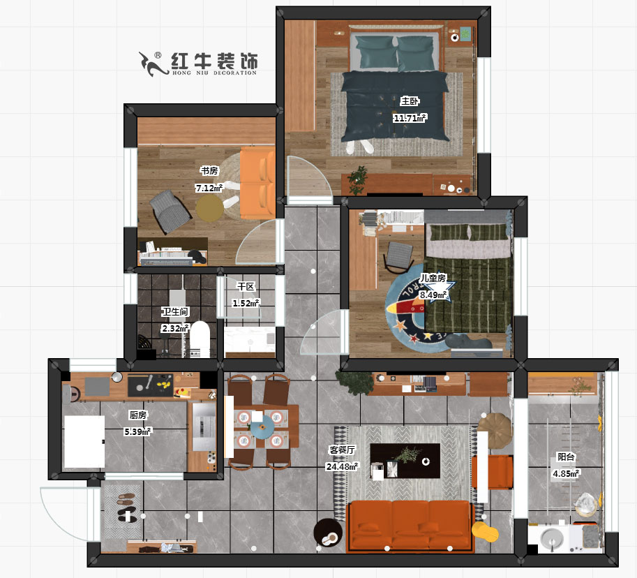 仇美蓉_石埠灣秋山苑3-1-1002-81㎡-現(xiàn)代風(fēng)格_3室1廳1衛(wèi)_成品家¥100379→00彩平圖