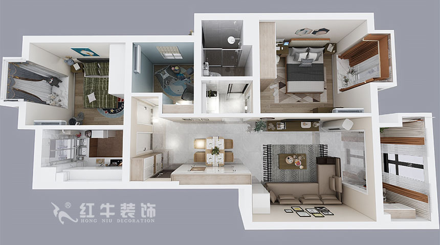 朱明琪_中交錦蘭薈21-303-86㎡-現(xiàn)代簡約風(fēng)格_3室2廳1衛(wèi)(新房裝修)_成品家¥93634_全包10萬00_04鳥瞰圖