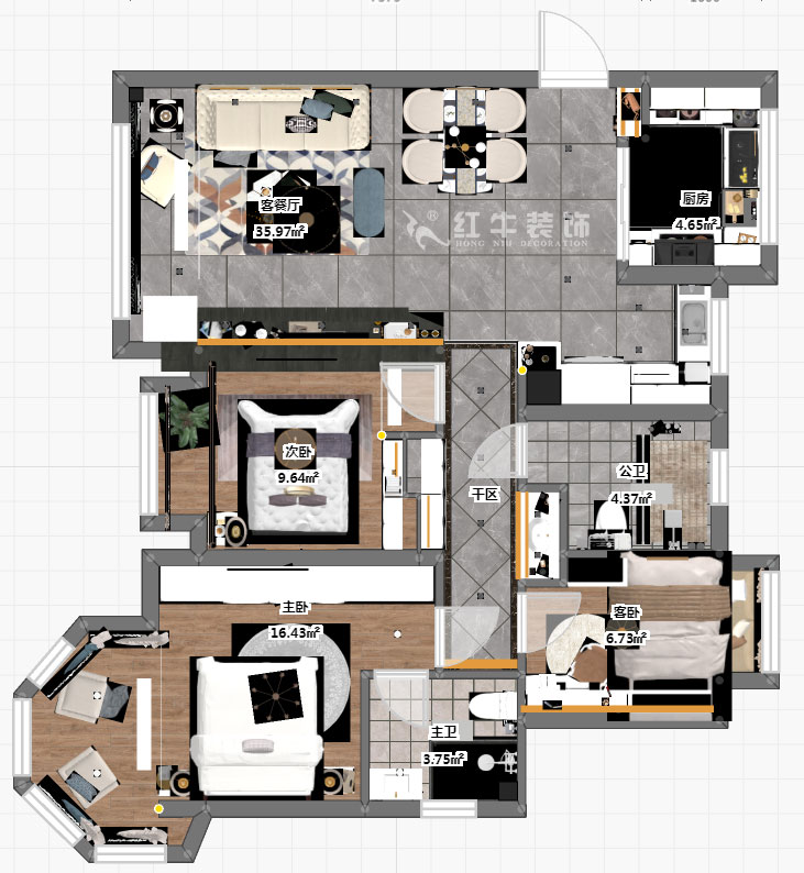 蔣琛_中南世紀(jì)雅苑6-801-105㎡-簡歐輕奢風(fēng)格_3室2廳2衛(wèi)(二手房裝修)_定制家¥176971_全包15萬00_03彩平圖
