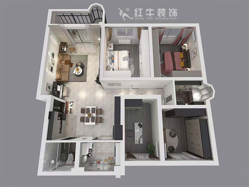 魏明花_梅花山莊21-201-702-153㎡-現(xiàn)代簡約風格_4室2廳2衛(wèi)(二手房裝修)_定制家¥260000_全包26萬00_04鳥瞰圖