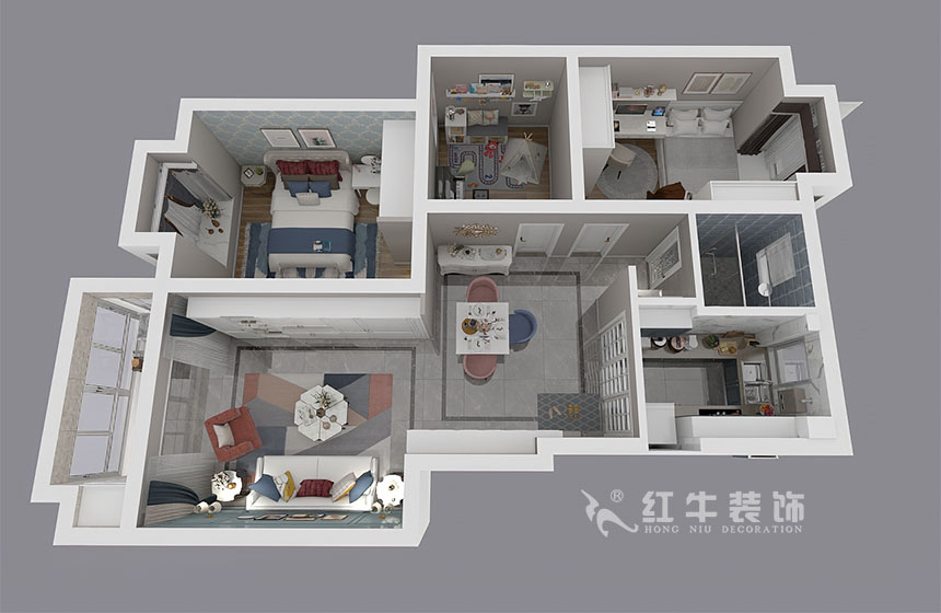 朱明琪_雙和園15-1-702-95㎡-簡美風(fēng)格_3室2廳1衛(wèi)(老房裝修)_成品家¥128088_全包13萬00_04鳥瞰圖