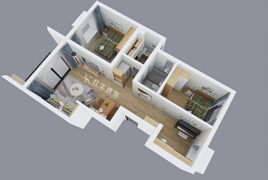 陸利民_紅豆香江華庭5-2-104-87㎡-現(xiàn)代風(fēng)格_3室2廳1衛(wèi)(新房裝修)_定制家¥114000_全包12萬00_04鳥瞰圖