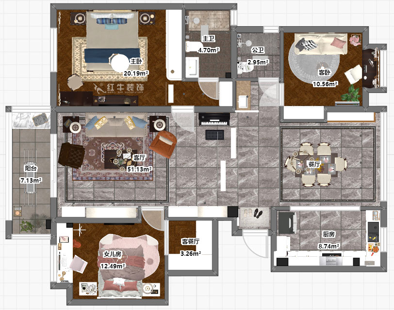 魏明花_華府國際8-1-801-142㎡-美式風格_3室2廳1衛(wèi)(毛坯房裝修)_定制家¥206480_全包20萬00_03彩平圖
