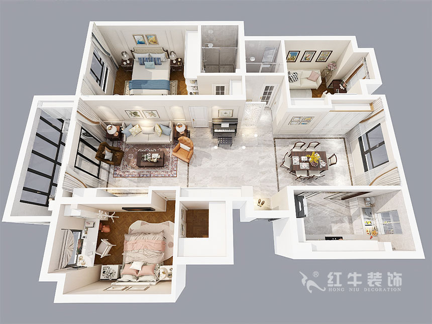 魏明花_華府國際8-1-801-142㎡-美式風格_3室2廳1衛(wèi)(毛坯房裝修)_定制家¥206480_全包20萬00_04鳥瞰圖