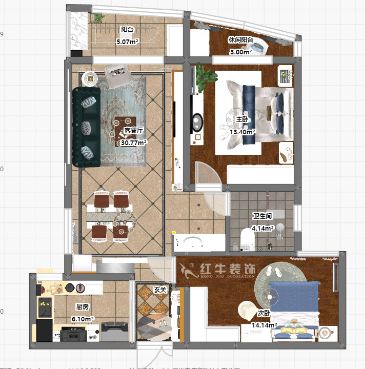熊皓宇_海德衛(wèi)城2-3-2202-100㎡-簡約歐式風格_2室2廳1衛(wèi)(老房翻新)_成品家¥144000_全包14萬00_03彩平圖