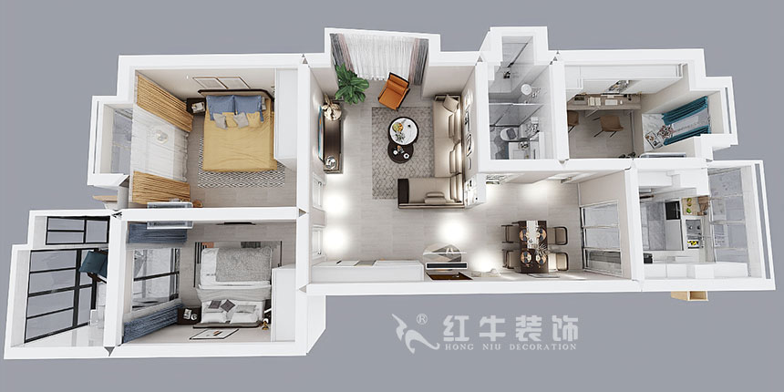 熊皓宇_東城水岸6-B-204-100㎡-現(xiàn)代簡約風(fēng)格_3室2廳1衛(wèi)(老房翻新)_成品家¥165270_全包14萬00_04鳥瞰圖