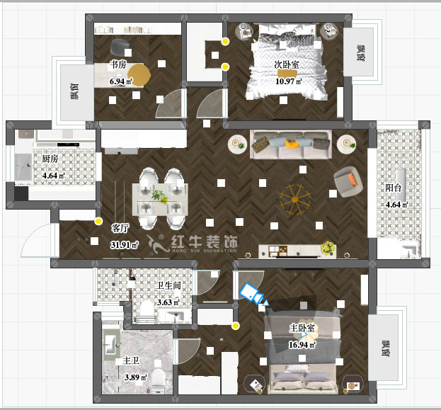 陸利民_萬科金域藍灣15-1606-117㎡-美式風格_2室2廳2衛(wèi)(舊房改造)_成品家¥195800_全包19萬00_03彩平圖