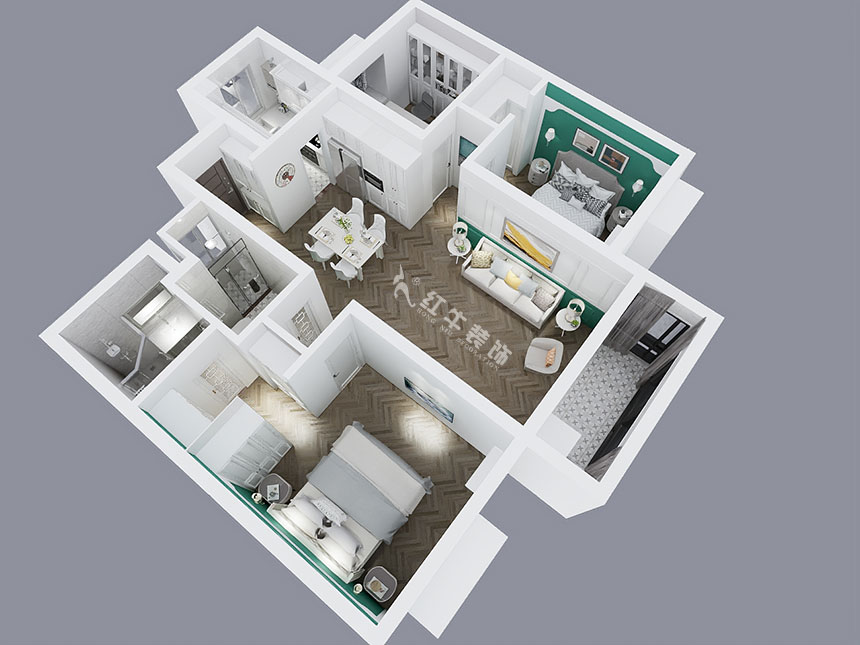 陸利民_萬科金域藍灣15-1606-117㎡-美式風格_2室2廳2衛(wèi)(舊房改造)_成品家¥195800_全包19萬00_04鳥瞰圖