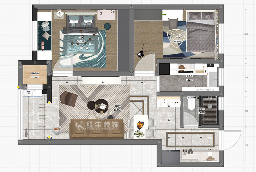 朱明琪_紫楊佳園24-3-910-87㎡-現(xiàn)代簡(jiǎn)約風(fēng)格_2室2廳1衛(wèi)(新房裝修)_成品家¥120000_全包10萬(wàn)00_03彩平圖