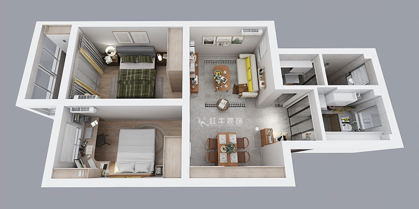 孟憲濤|雨花村12-606-70㎡-現(xiàn)代風(fēng)格|2室1廳1衛(wèi)|二手房裝修|成品家¥91000|全包9萬|00_04鳥瞰圖