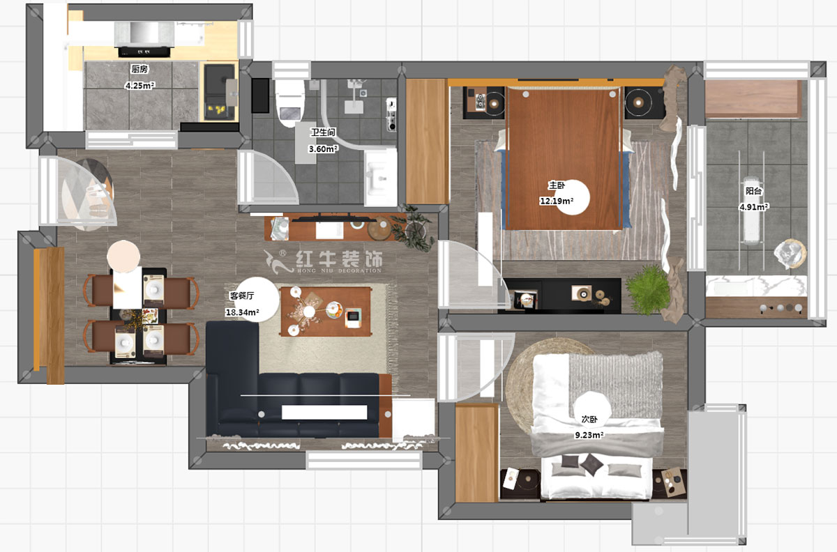 朱彥|萬壽花苑5-2-1009-68㎡-現(xiàn)代簡約風(fēng)格|2室1廳1衛(wèi)|老房裝修|成品家¥109300|全包11萬|00_03彩平圖