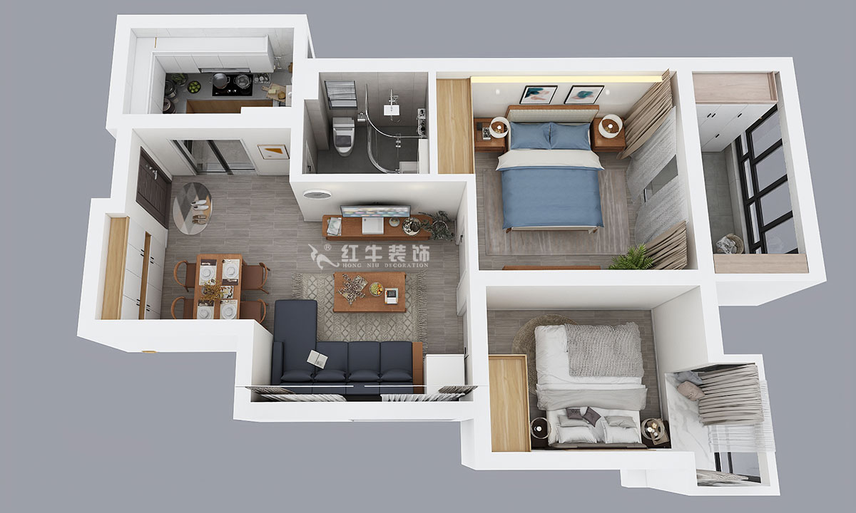 朱彥|萬壽花苑5-2-1009-68㎡-現(xiàn)代簡約風(fēng)格|2室1廳1衛(wèi)|老房裝修|成品家¥109300|全包11萬|00_04鳥瞰圖