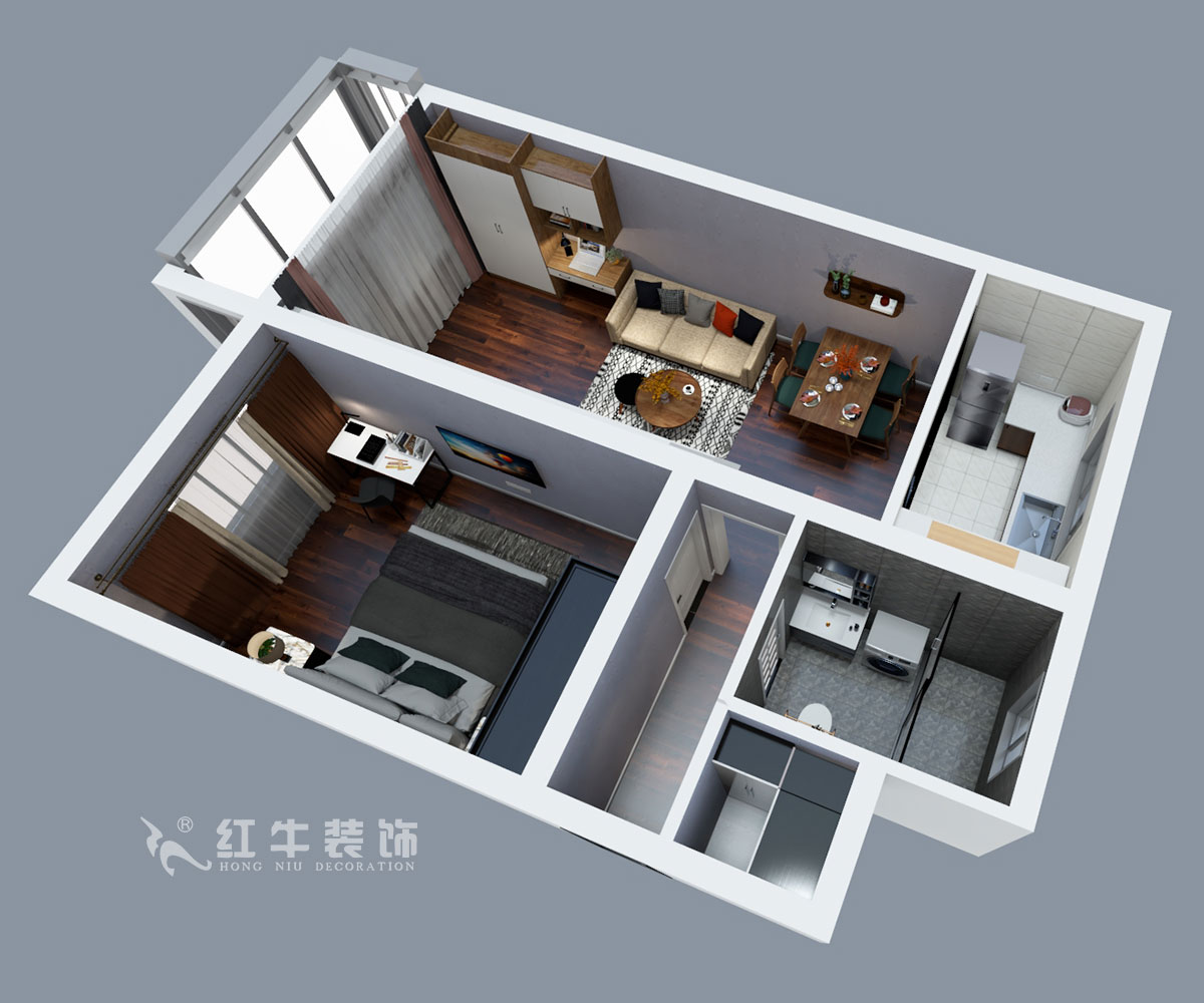 劉曉芳|長(zhǎng)白街2號(hào)1-506-64㎡-現(xiàn)代風(fēng)格|2室2廳1衛(wèi)|老房裝修|定制家¥105600|全包10