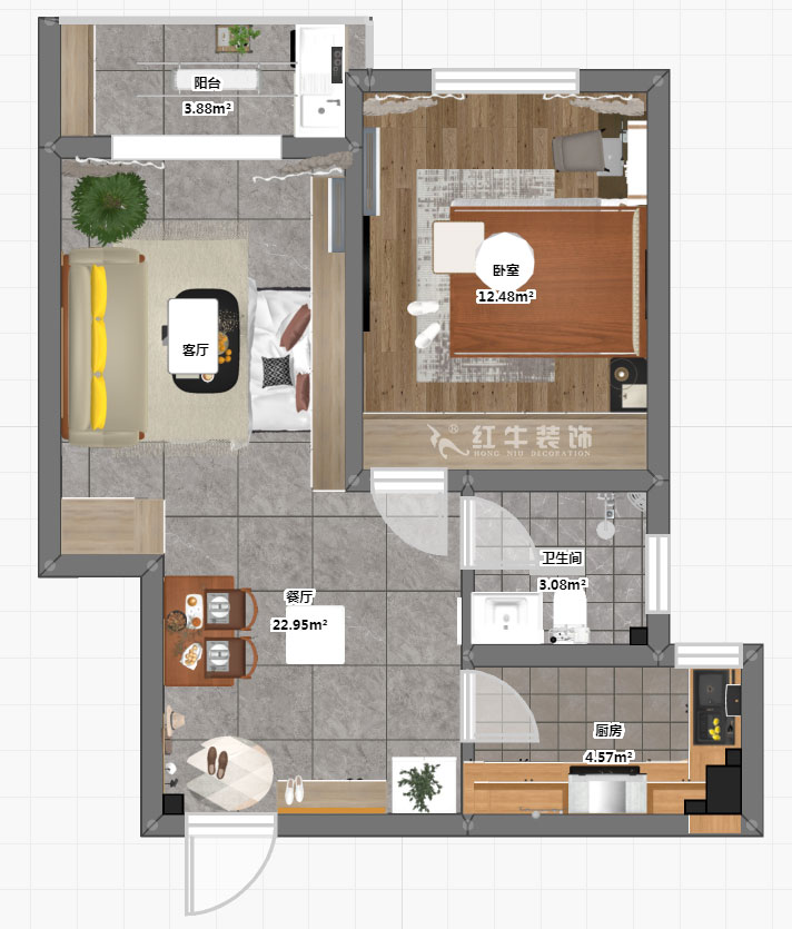 魏明花|銀龍鑫苑8-4-1015-60㎡-現(xiàn)代簡約風(fēng)格|1室1廳1衛(wèi)|二手房裝修|定制家¥103134|全包10萬|00_03彩平圖