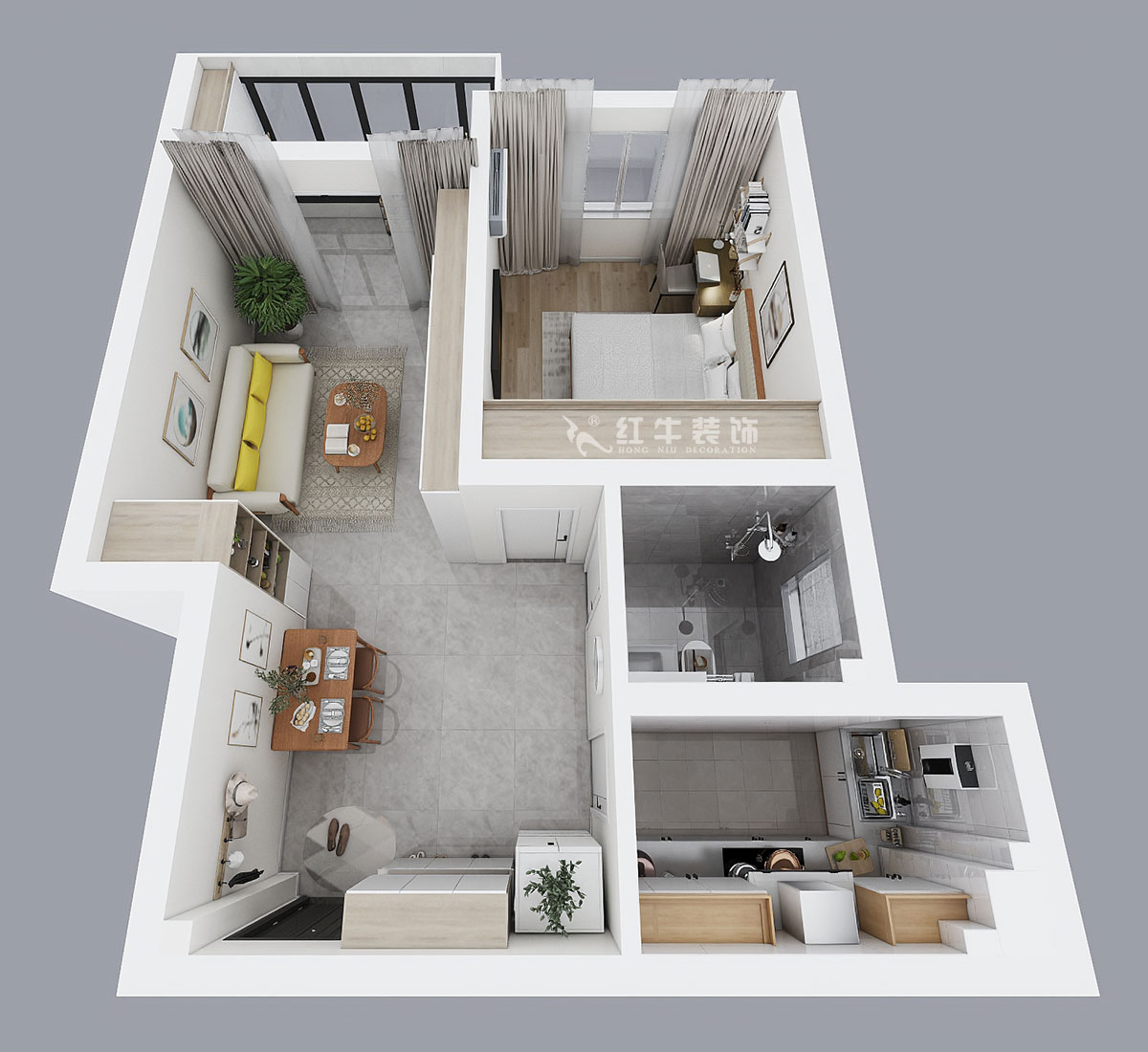 魏明花|銀龍鑫苑8-4-1015-60㎡-現(xiàn)代簡約風(fēng)格|1室1廳1衛(wèi)|二手房裝修|定制家¥103134|全包10萬|00_04鳥瞰圖