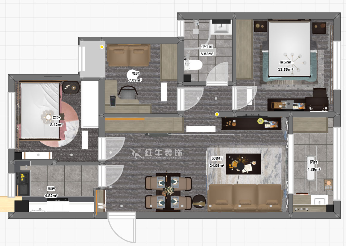 仇美蓉|中南世紀(jì)雅苑二期1-2-2005-78㎡-簡約風(fēng)格|3室2廳1衛(wèi)|新房裝修|成品家¥120306|全包12萬|00_03彩平圖