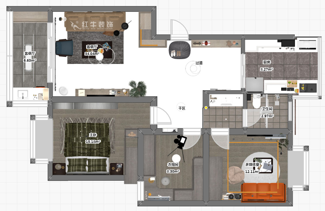 蔣?。趟铺?-3-401-106㎡-現(xiàn)代簡約風(fēng)格｜3室2廳1衛(wèi)｜新房裝修｜成品家￥152999｜全包15萬｜00_03彩平圖