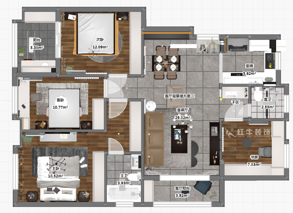 蔣琛｜朗詩(shī)萬(wàn)都玲瓏樾11-601-120㎡-現(xiàn)代簡(jiǎn)約風(fēng)格｜4室2廳2衛(wèi)｜新房裝修｜定制家￥160129｜全包17萬(wàn)｜00_03彩平圖