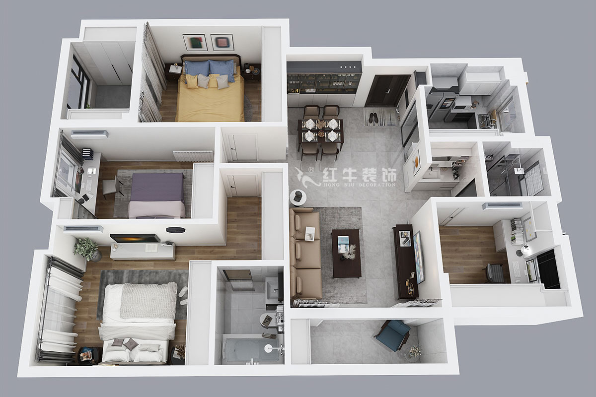 蔣琛｜朗詩(shī)萬(wàn)都玲瓏樾11-601-120㎡-現(xiàn)代簡(jiǎn)約風(fēng)格｜4室2廳2衛(wèi)｜新房裝修｜定制家￥160129｜全包17萬(wàn)｜00_04鳥(niǎo)瞰圖