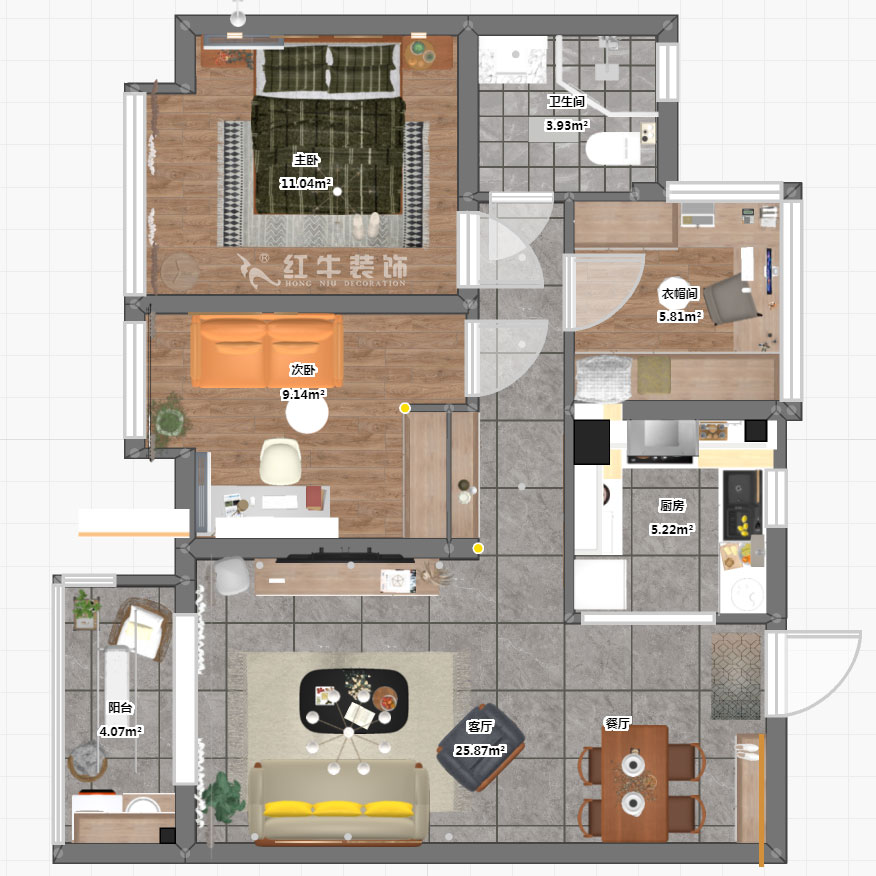 孟憲濤|華潤幸福里10-2203-88㎡-簡約風格|3室1廳1衛(wèi)|新房裝修|定制家¥118229|全包12萬|00_03彩平圖