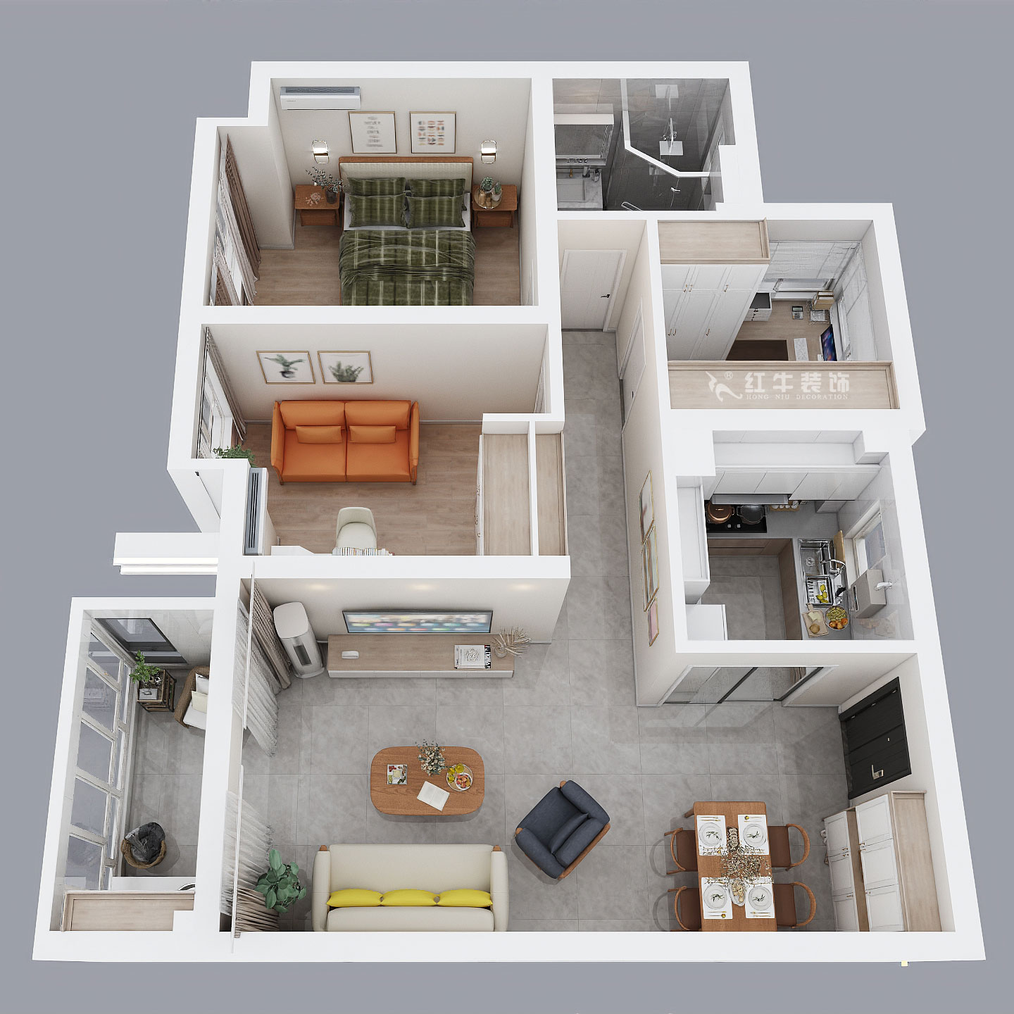 孟憲濤|華潤幸福里10-2203-88㎡-簡約風格|3室1廳1衛(wèi)|新房裝修|定制家¥118229|全包12萬|00_04鳥瞰圖