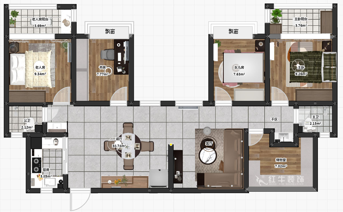 吳波|楓霞雅苑9-203-131㎡-現(xiàn)代風(fēng)格|4室2廳2衛(wèi)|新房裝修|定制家¥126398|全包13萬|00_03彩平圖