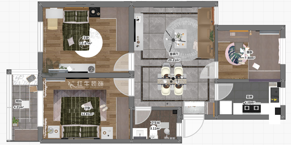 孟憲濤|寧康苑12-3-205-84㎡-簡約風(fēng)格|3室1廳1衛(wèi)|老房裝修|定制家¥113603|全包12萬|00_03彩平圖