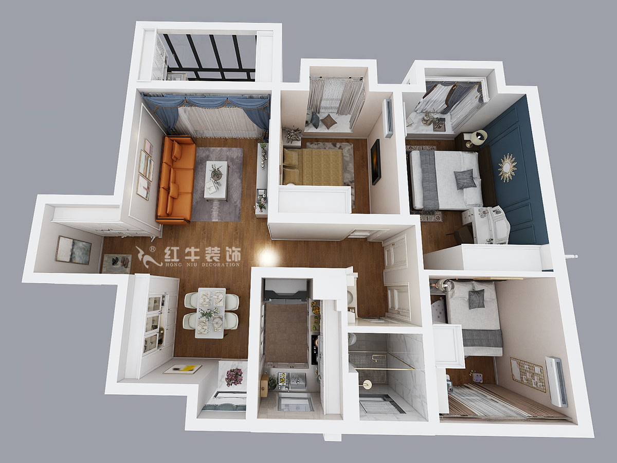 顧娟|榮盛雋峰18-2404-102㎡-現(xiàn)代風(fēng)格|3室2廳1衛(wèi)|新房裝修|定制家¥139500|全包13萬|00_04鳥瞰圖