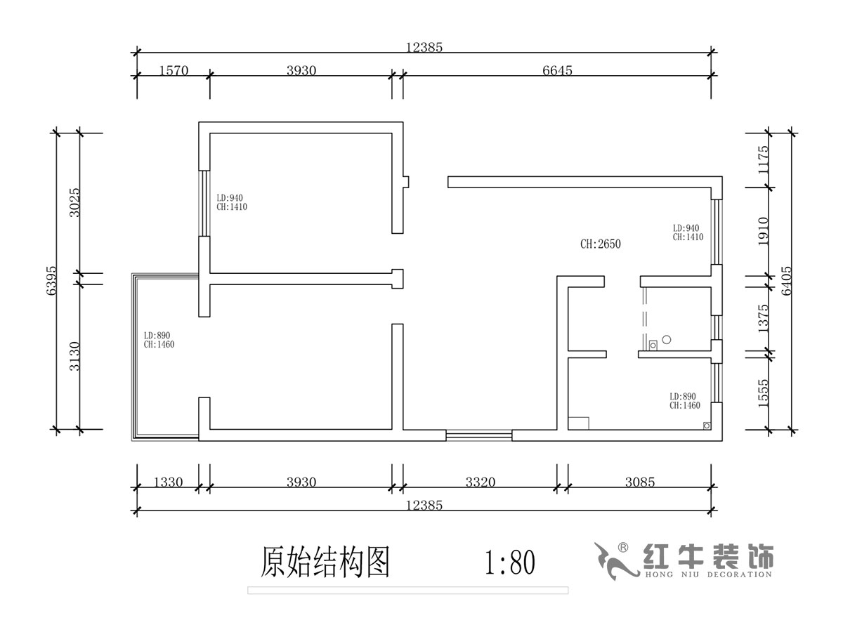 蔣?。T坎110號3-501-75㎡-現(xiàn)代簡約風(fēng)格｜2室2廳1衛(wèi)｜舊房裝修｜成品家￥120000｜全包12萬｜00_01原始結(jié)構(gòu)圖
