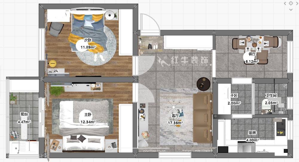 蔣?。T坎110號3-501-75㎡-現(xiàn)代簡約風(fēng)格｜2室2廳1衛(wèi)｜舊房裝修｜成品家￥120000｜全包12萬｜00_03彩平圖