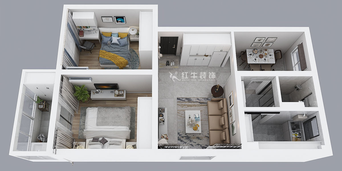 蔣?。T坎110號3-501-75㎡-現(xiàn)代簡約風(fēng)格｜2室2廳1衛(wèi)｜舊房裝修｜成品家￥120000｜全包12萬｜00_04鳥瞰圖