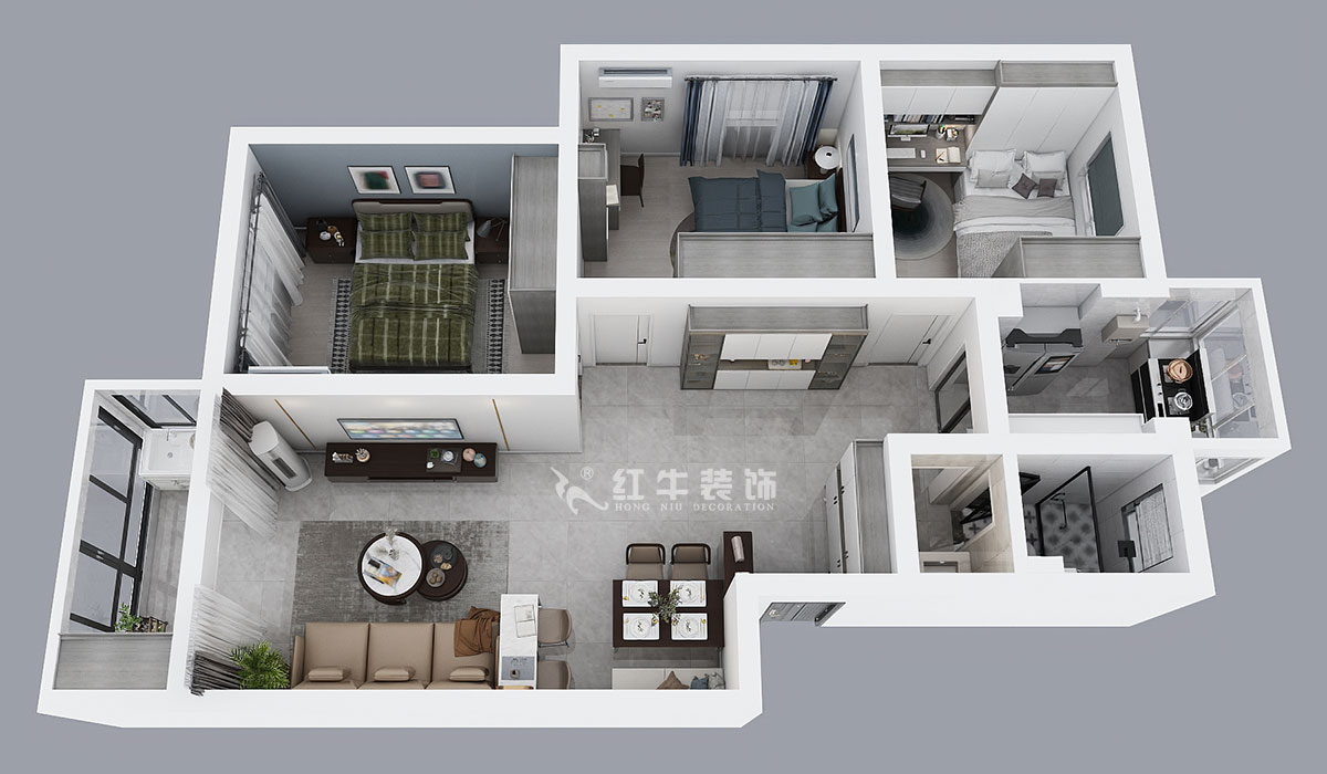 仇美蓉|南方花園B組團(tuán)18-401-93㎡-簡(jiǎn)約風(fēng)格|3室2廳1衛(wèi)|二手房裝修|定制家¥118689|全包12萬(wàn)|00_04鳥瞰圖