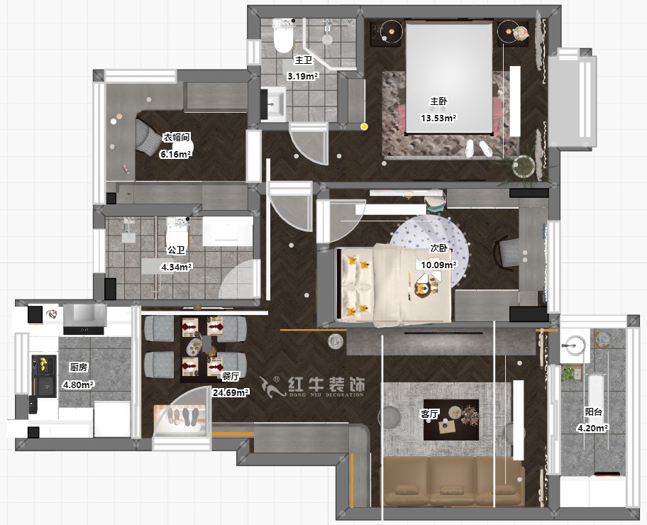 仇美蓉|語(yǔ)山苑2-2-203-86㎡-簡(jiǎn)約風(fēng)格|3室2廳1衛(wèi)|新房裝修|半包¥85000|半包8