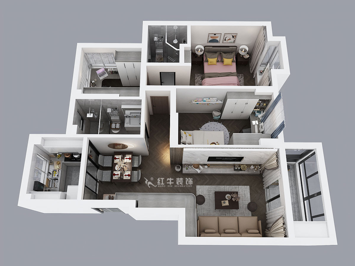 仇美蓉|語(yǔ)山苑2-2-203-86㎡-簡(jiǎn)約風(fēng)格|3室2廳1衛(wèi)|新房裝修|半包¥85000|半包8