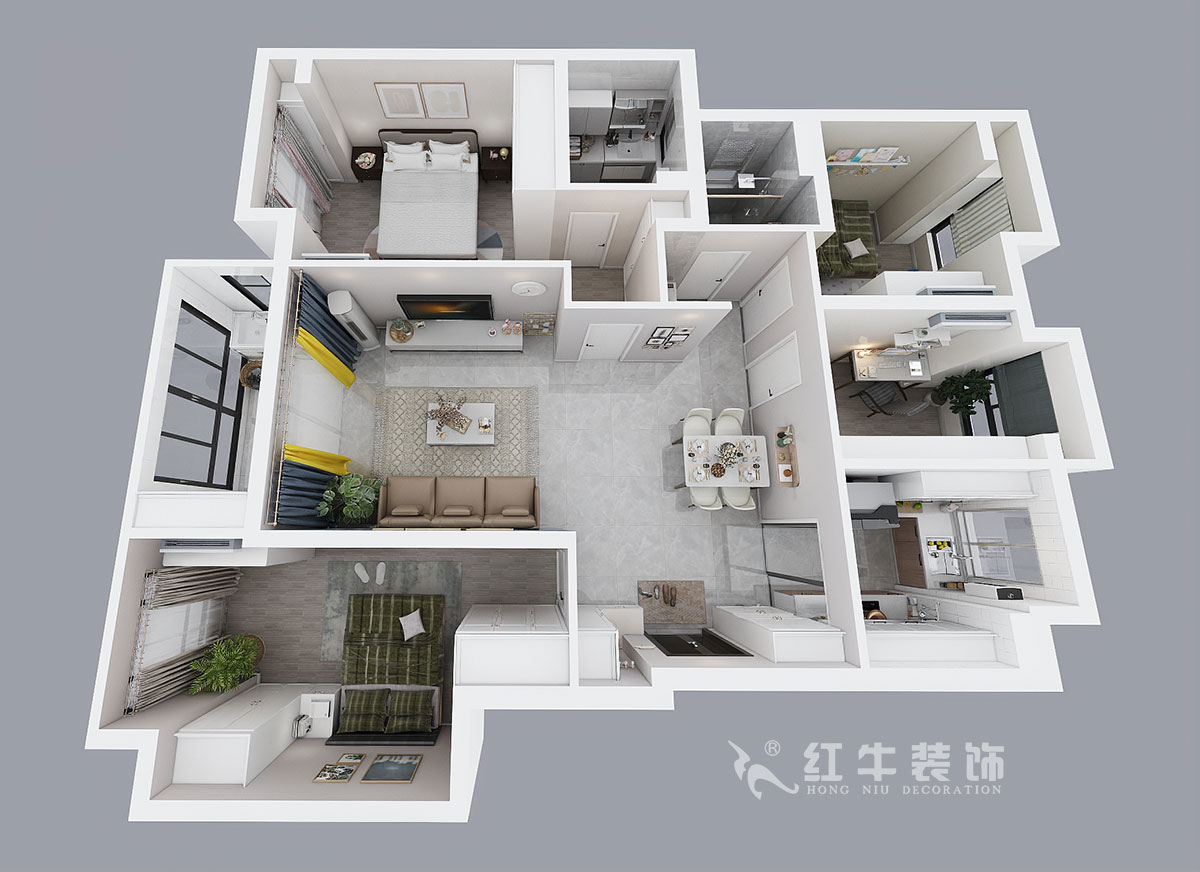 吳波|湖光晨樾2-402-108㎡-現(xiàn)代風(fēng)格|4室2廳2衛(wèi)|新房裝修|定制家¥129152|全包13萬|00_04鳥瞰圖