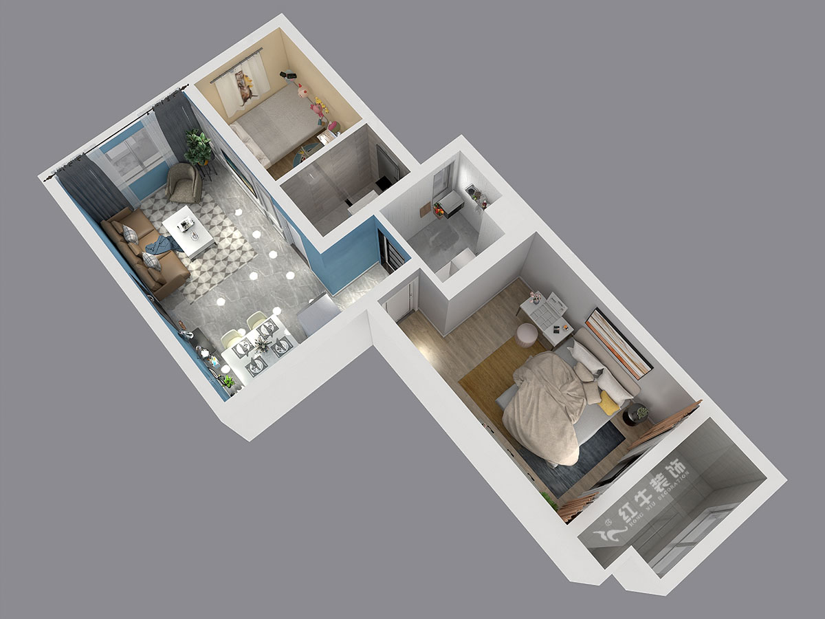 朱明琪|御道嘉庭8-110-82㎡-現(xiàn)代簡約風格|2室2廳1衛(wèi)|新房裝修|定制家¥123516|全包12萬|00_04鳥瞰圖