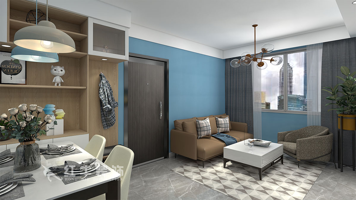 朱明琪|御道嘉庭8-110-82㎡-現(xiàn)代簡約風格|2室2廳1衛(wèi)|新房裝修|定制家¥123516|全包12萬|01客餐廳