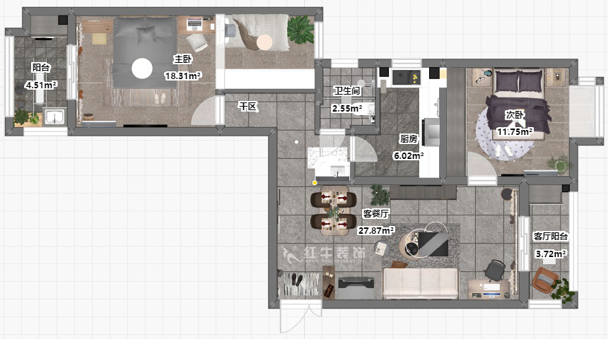 仇美蓉|御道嘉庭1-1-704-90㎡-簡約風(fēng)格|2室2廳1衛(wèi)|新房裝修|定制家¥120137|全包12萬|00_03彩平圖