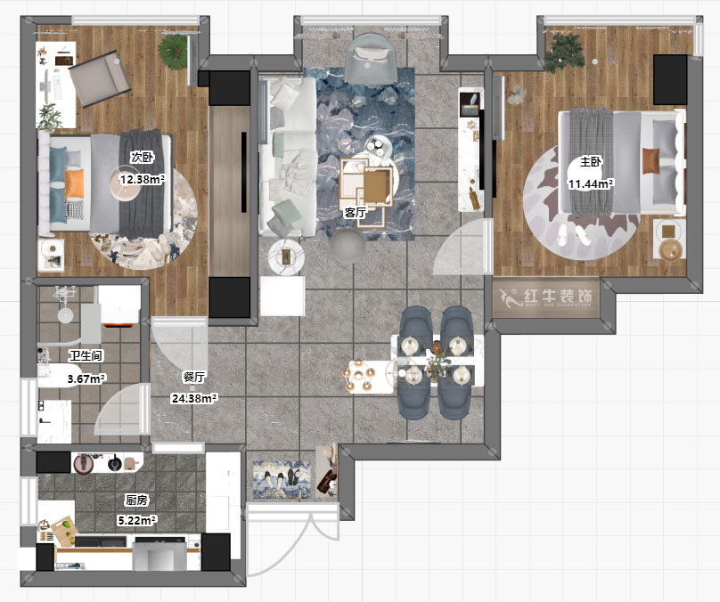 孟憲濤|明發(fā)城市廣場22-803-78㎡-簡約風格|2室1廳1衛(wèi)|商用房裝修|定制家¥105000|全包12萬|00_03彩平圖