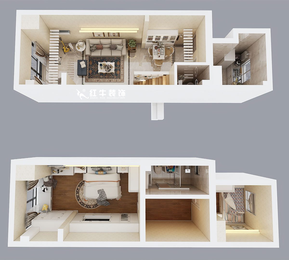 朱彥|萬科金色里程8-706-70㎡-簡歐風格|復式35+35㎡|2室2廳1衛(wèi)|定制家¥120000|全包12萬|00_06鳥瞰圖