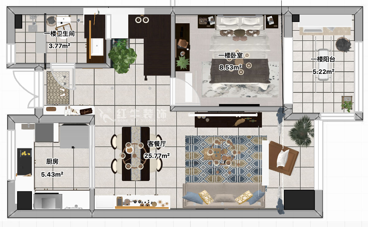顧娟|仙林首望城5-1102-120㎡-簡美風(fēng)格|3室2廳2衛(wèi)|新房裝修|定制家¥168000|全包18萬|00_04一樓平面彩圖