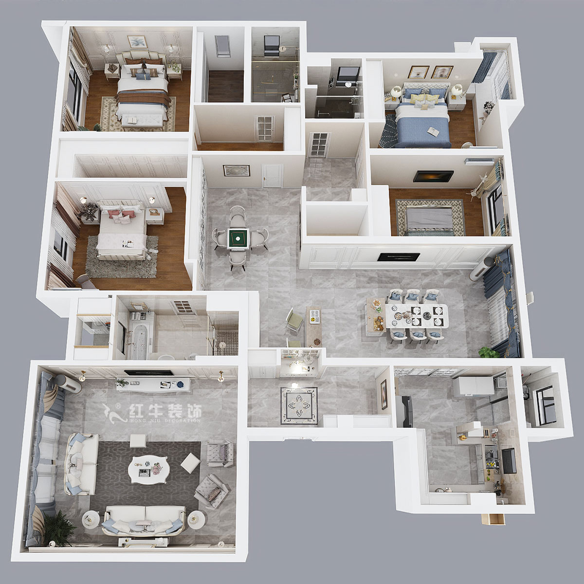 魏明花|碧桂園鳳雅苑9-1004-260㎡-現(xiàn)代簡(jiǎn)約風(fēng)格|4室3廳3衛(wèi)|毛坯房裝修|定制家¥368533|全包36萬|00_03鳥瞰圖