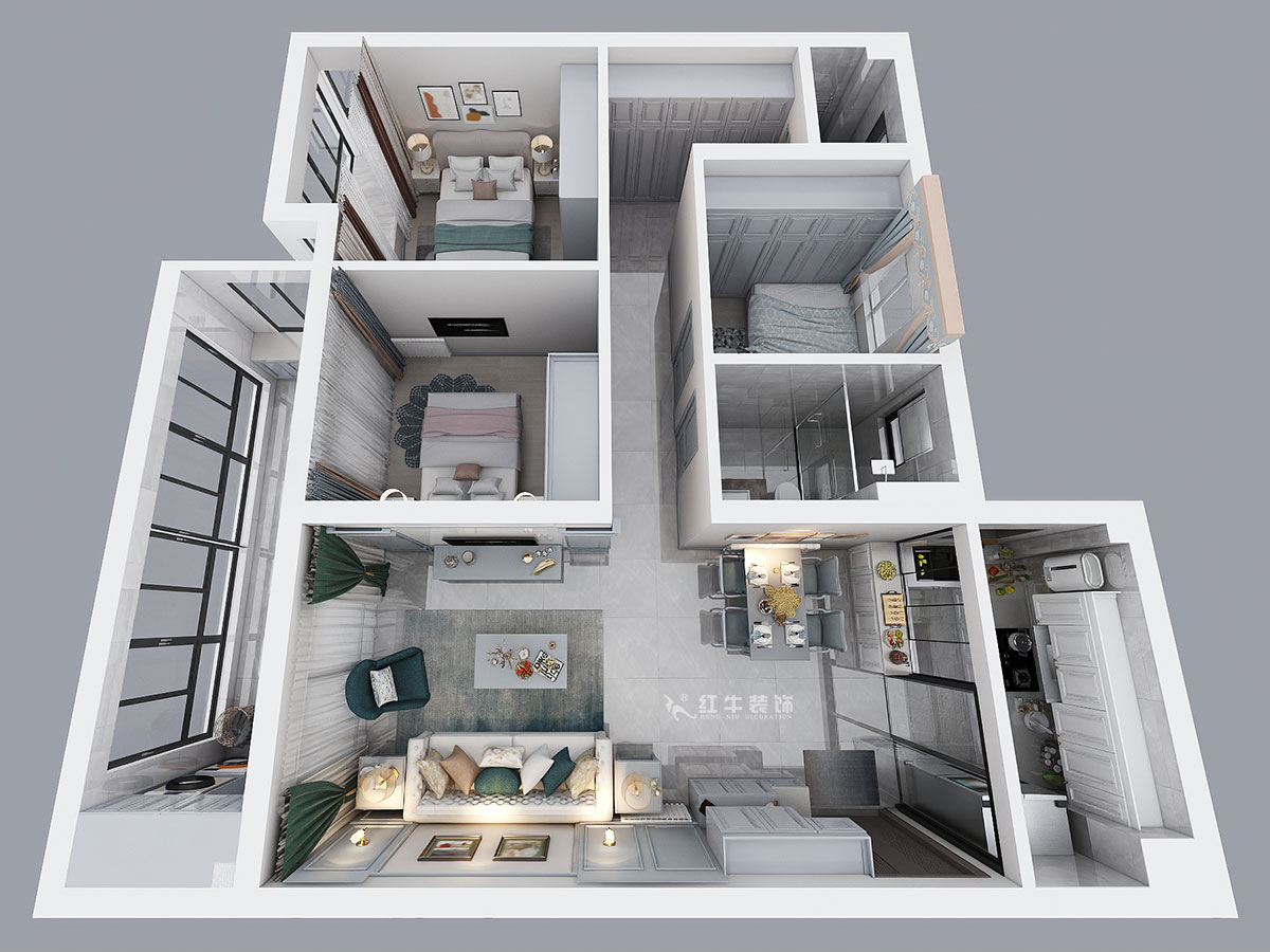 熊浩宇|藍(lán)光·睿創(chuàng)新筑5-1004-110㎡-簡(jiǎn)美風(fēng)格|3室2廳2衛(wèi)|新房裝修|定制家¥231400|全包20萬(wàn)|00_04鳥瞰圖