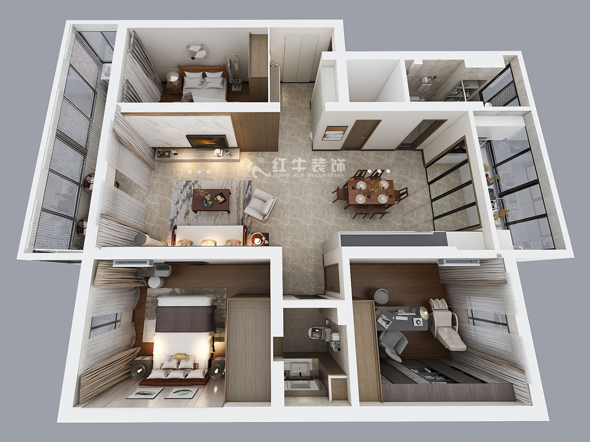 魏明花|漢中門大街3號-3-4-307-147㎡-現(xiàn)代簡約風(fēng)格|3室2廳2衛(wèi)|二手房裝修|定制家¥212979|全包21萬|00_03鳥瞰圖