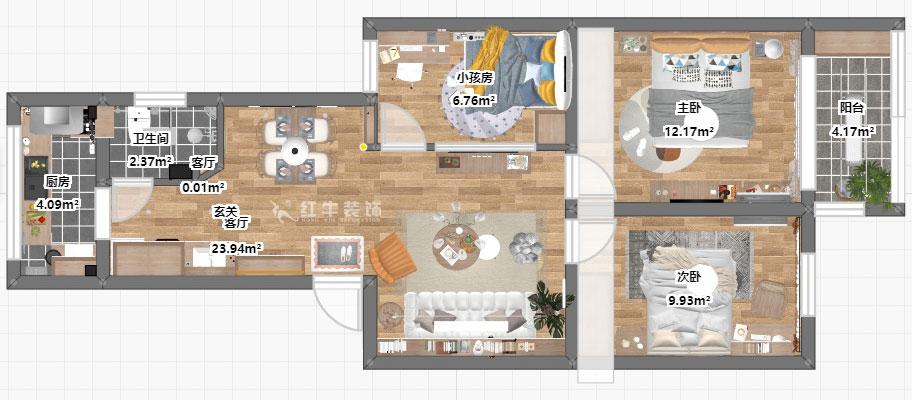 顧娟|郵政世紀花園27-301-78㎡-北歐風格|3室2廳1衛(wèi)|舊房裝修|定制家¥107000|全包12萬|00_03平面彩圖